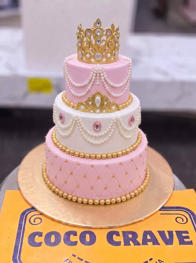 Pink Three Tier Princess Crown Cake in Lahore