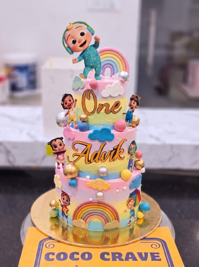 Cocomelon Three Tier Rainbow Cake in Lahore
