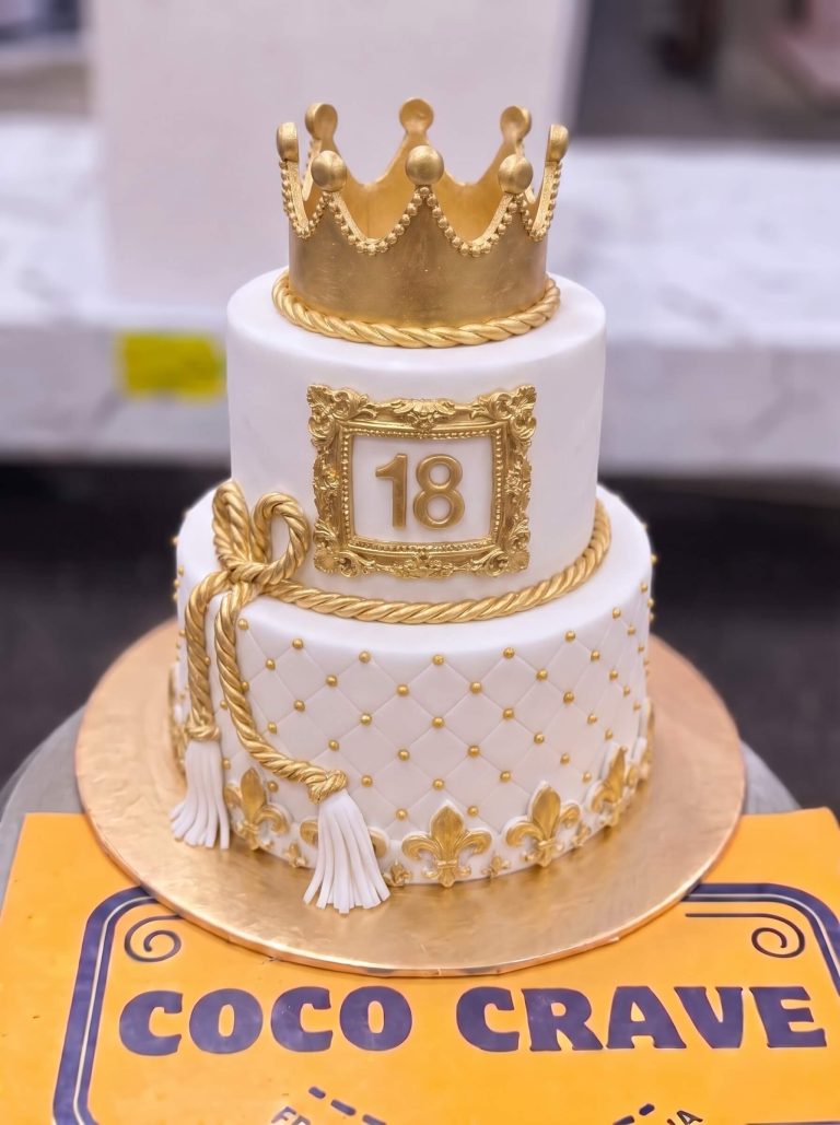 Gold Eighteen Two Tier Crown Cake in Lahore