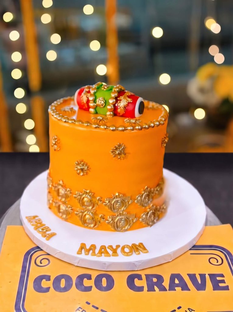 Orange Gold Beaded Mayoun Cake in Lahore