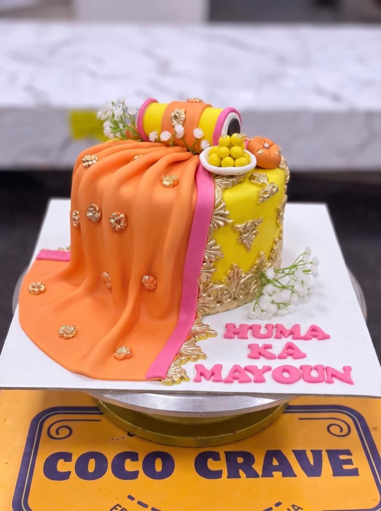 Orange Dupatta Drape Mayoun Cake in Lahore