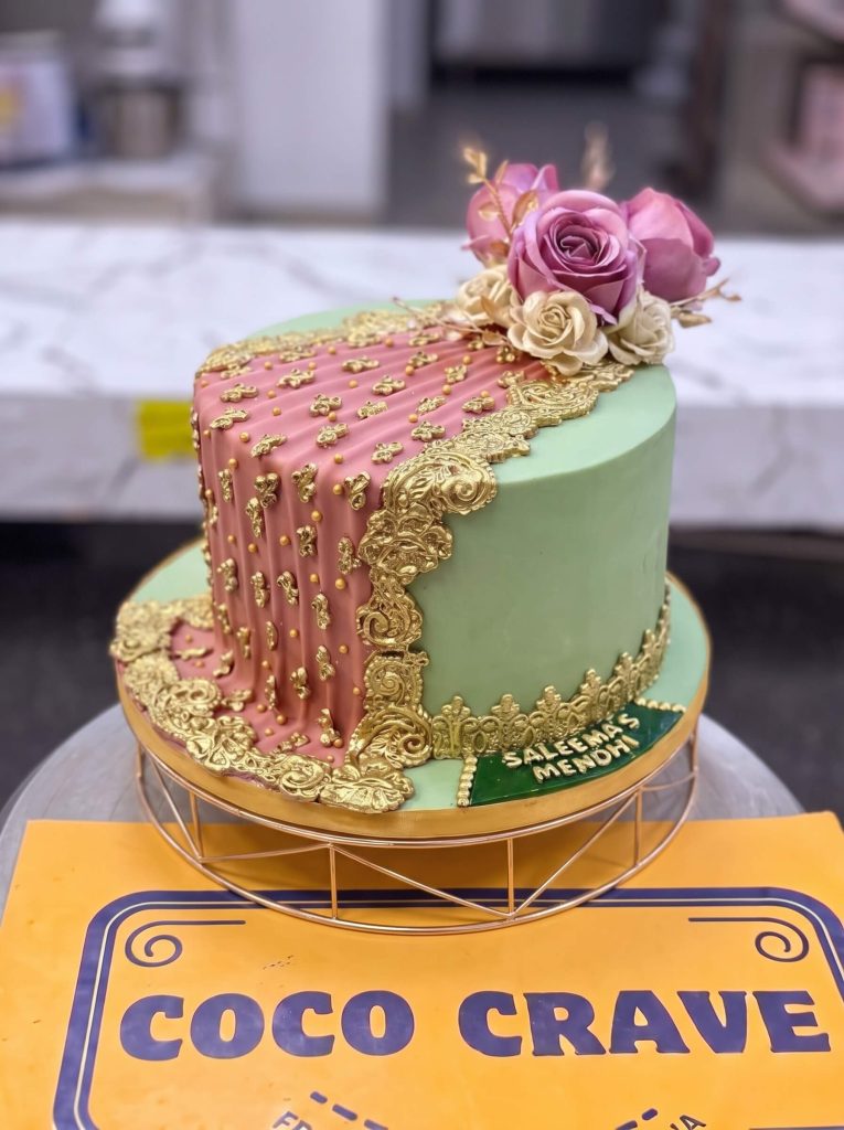 Pastel Green & Pink Floral Mehndi Cake in Lahore