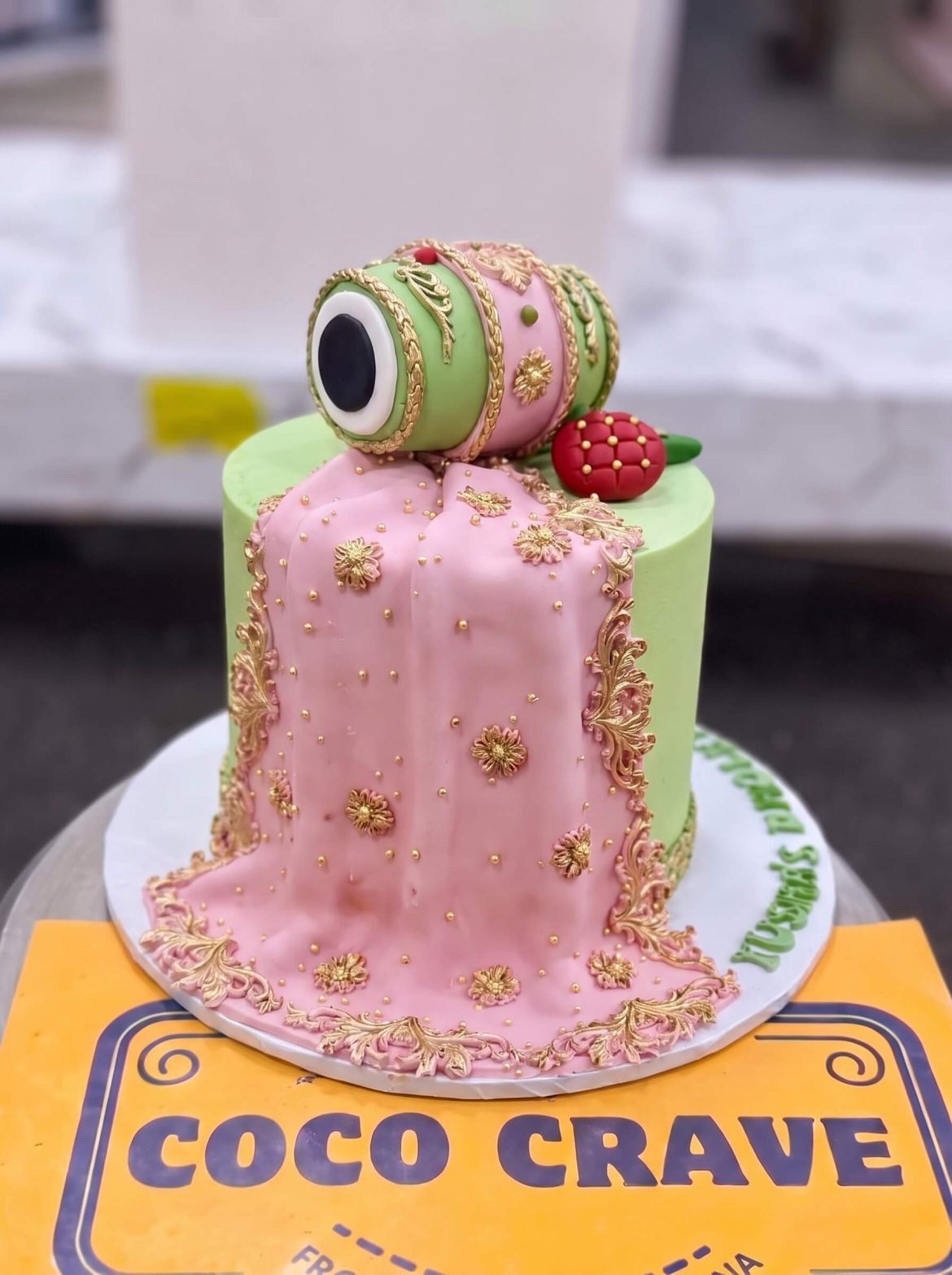 Pink & Green Dholki Mayoun Cake in Lahore
