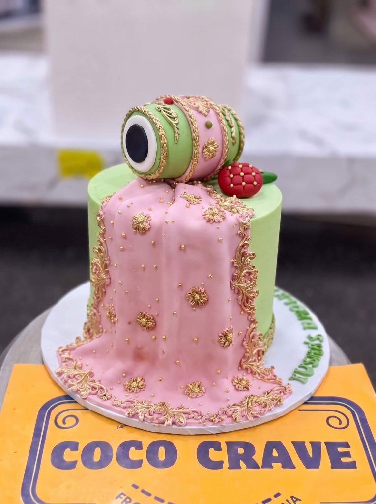 Pink & Green Dholki Mayoun Cake in Lahore