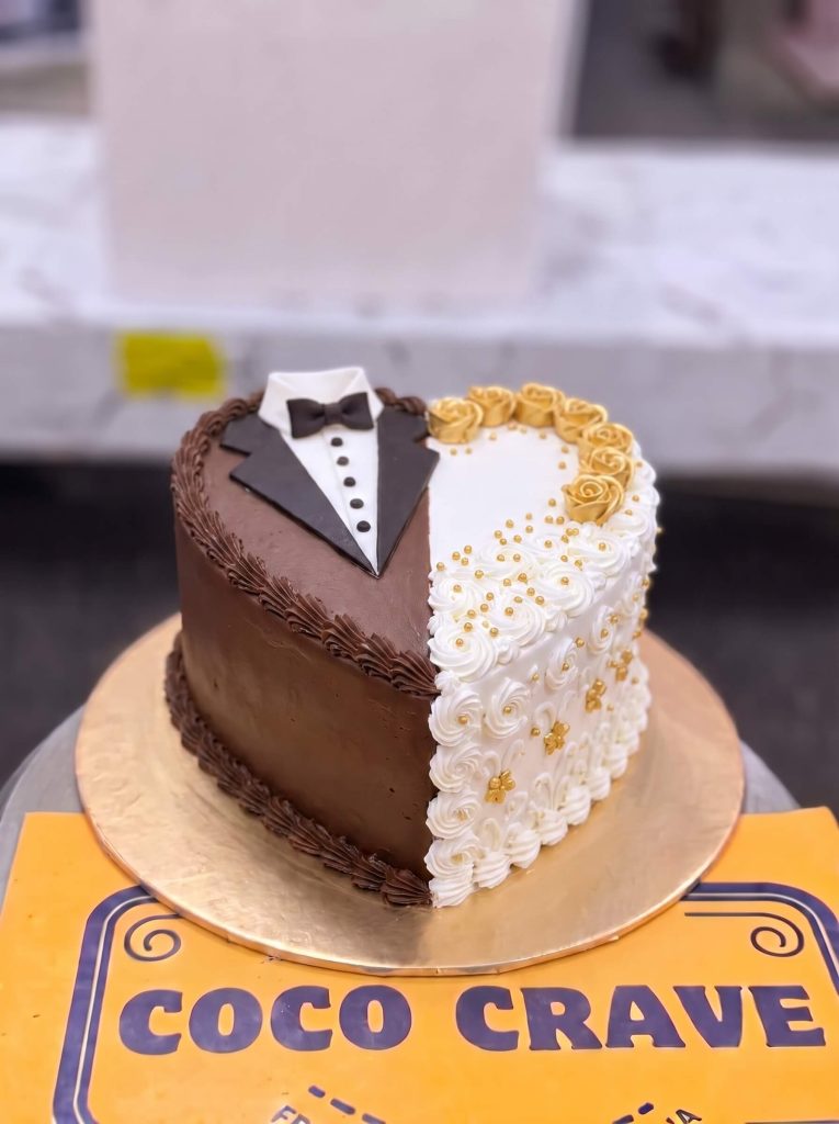 Bride and Groom Chocolate Heart Cake in Lahore