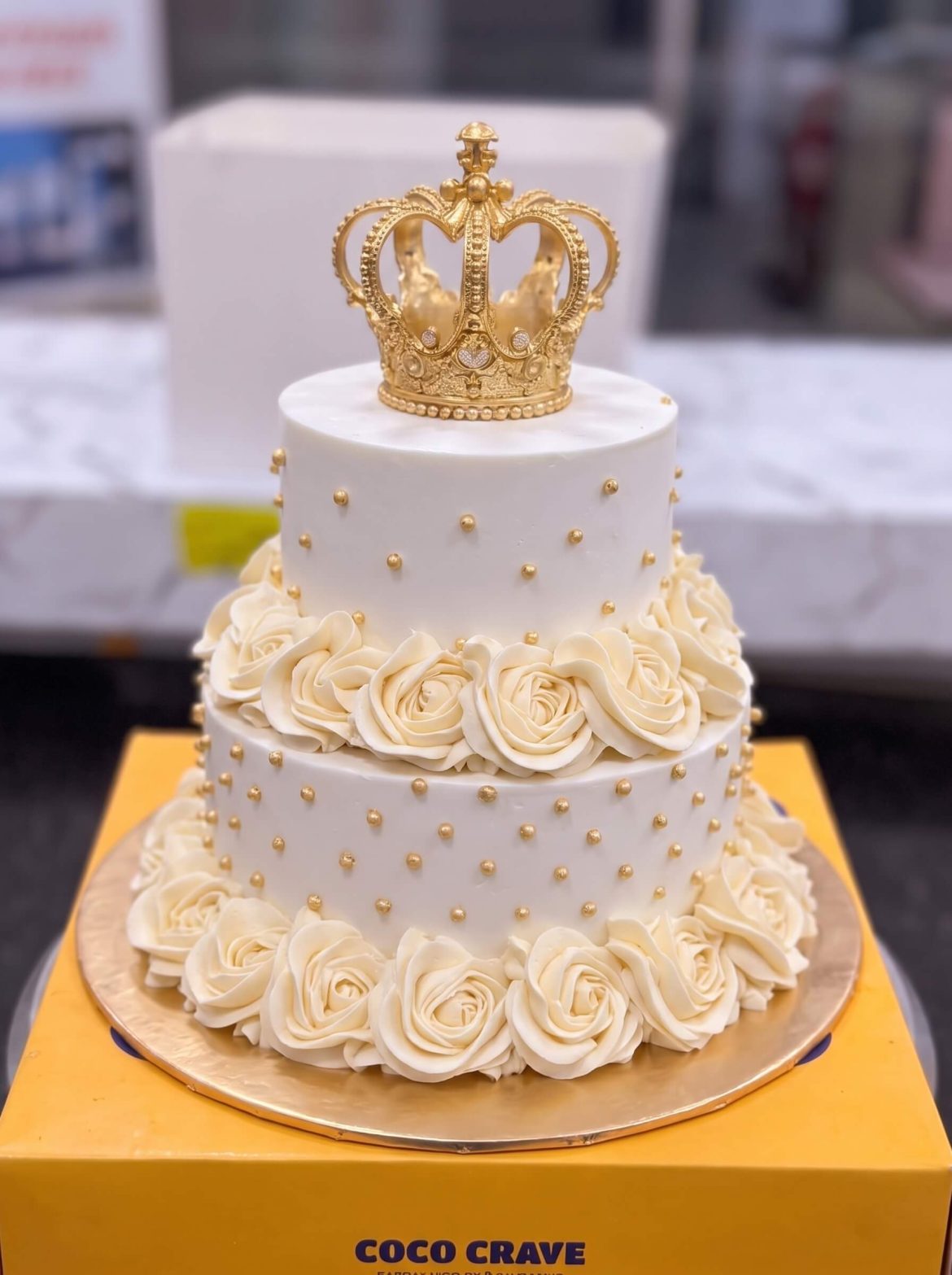 Ivory Rosette Two Tier Crown Cake in Lahore — Cococrave Lahore