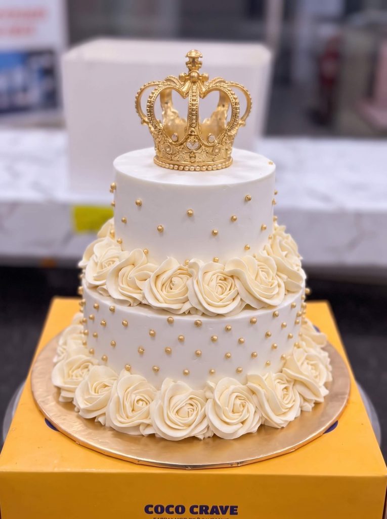 Ivory Rosette Two Tier Crown Cake in Lahore