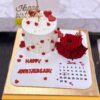 Anniversary Cake with Red Rose and Calendar by CocoCrave.pk in Lahore
