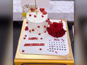 Anniversary Cake with Red Rose and Calendar in Lahore — delivered in Lahore Cake Delivery Dha, Lahore