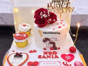 Birthday Cake with Cupcakes and Roses Combo in Lahore