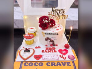Birthday Cake with Cupcakes and Roses Combo in Lahore
