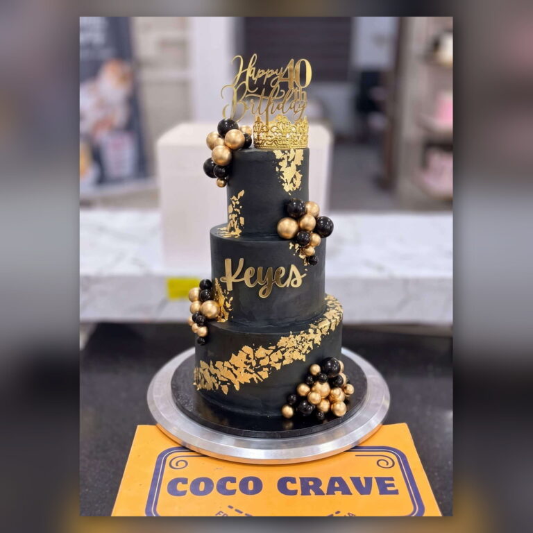 Black and Gold 40th Birthday Cake in Lahore
