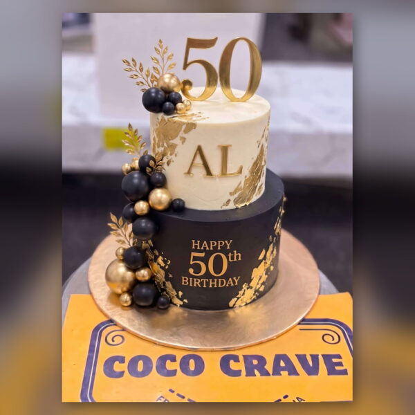 Black and Gold 50th Birthday Cake in Lahore — delivered in Lahore