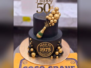 Black and Gold Champagne Birthday Cake in Lahore — CocoCrave.pk Lahore