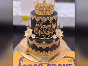 Black And Gold Lace Crown Cake in Lahore