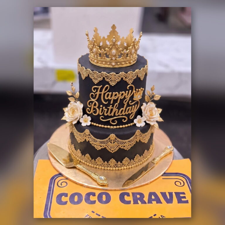 Black And Gold Lace Crown Cake in Lahore
