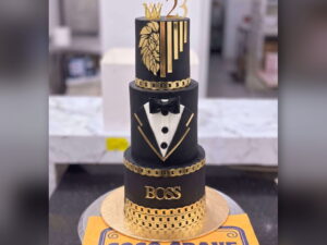 Black and Gold Tuxedo Boss Cake in Lahore