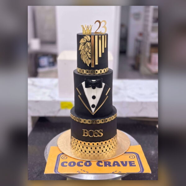 Black and Gold Tuxedo Boss Cake in Lahore — delivered in Iqbal Town, Lahore