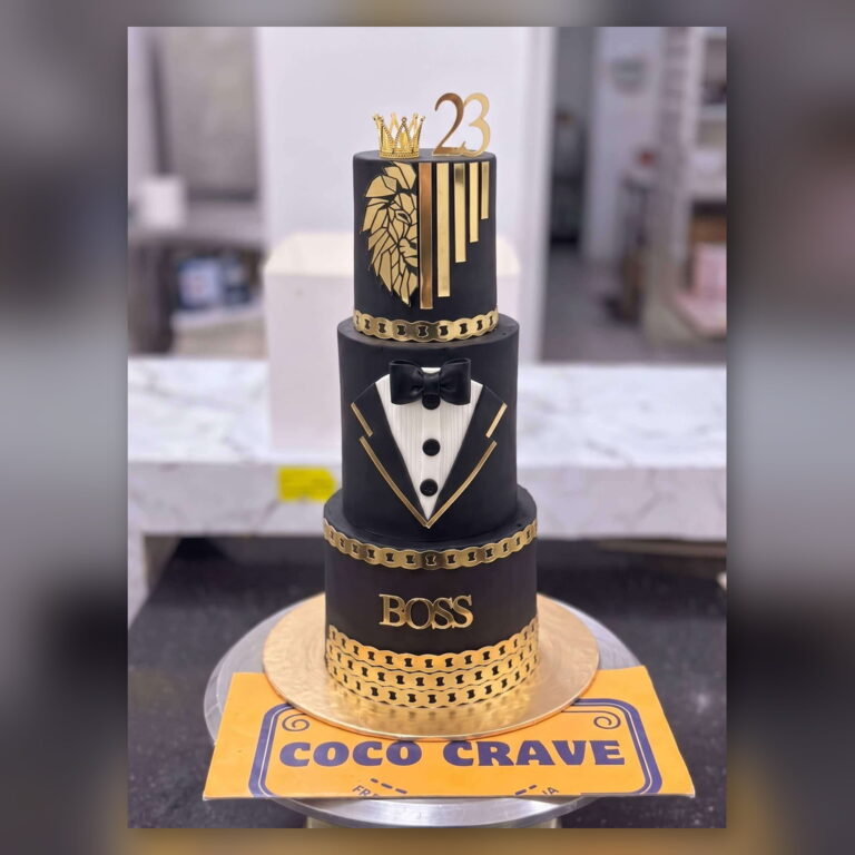 Black and Gold Tuxedo Boss Cake in Lahore