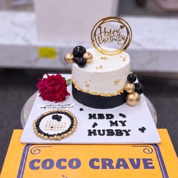 Black Gold Birthday Cake with Floral Cupcakes in Lahore — delivered in Lahore