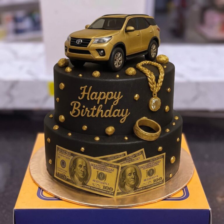 Black Gold Car Money Theme Cake in Lahore