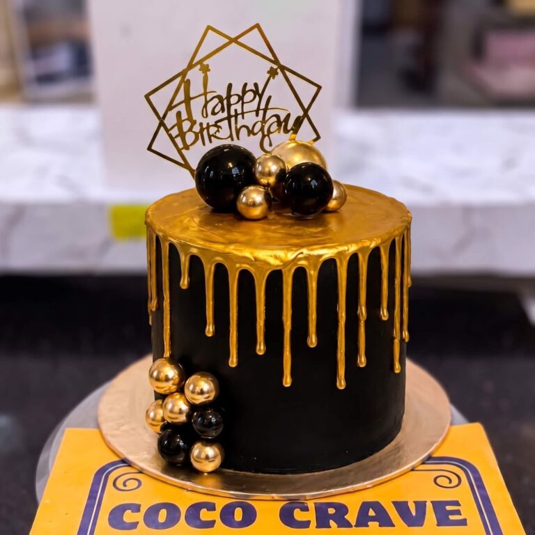Black Gold Drip Birthday Cake in Lahore