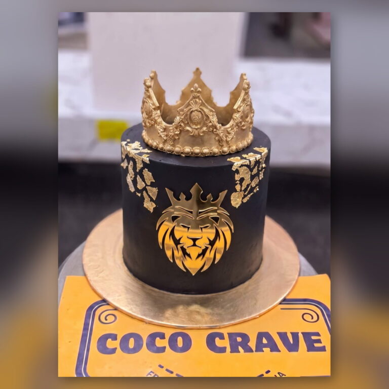 Black Gold Lion Crown Cake in Lahore