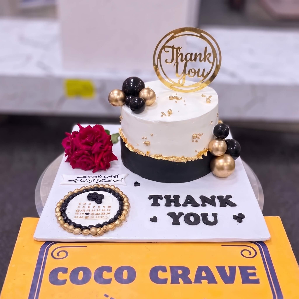 Black Gold Thank You Calendar Cake in Lahore Black Gold Thank You Calendar Cake in Lahore — CocoCrave Lahore