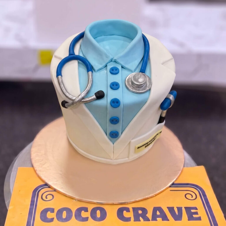 Blue Doctor Coat and Stethoscope Cake in Lahore