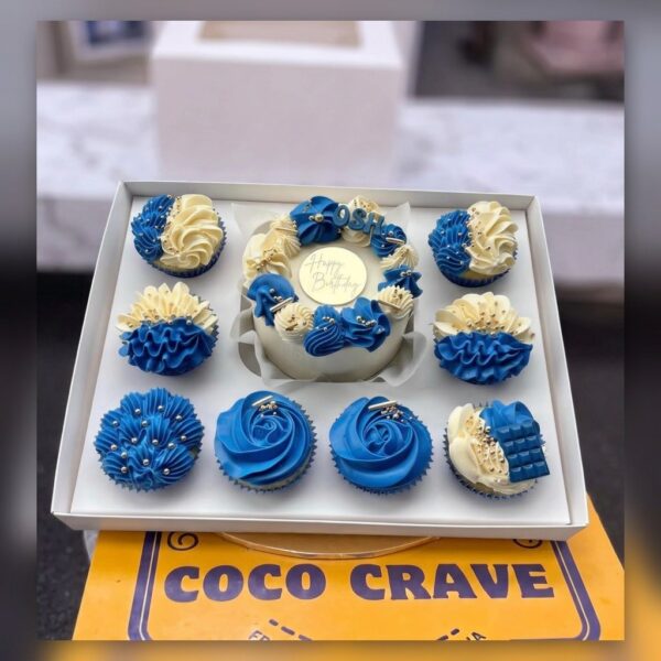 Blue Floral Bento Cake and Cupcakes in Lahore — delivered in Lahore