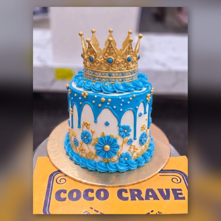 Blue Floral Drip Crown Cake in Lahore