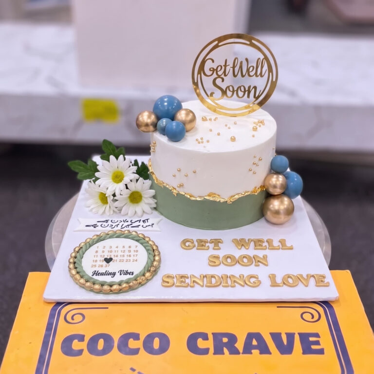 Blue Gold Get Well Soon Calendar Cake in Lahore
