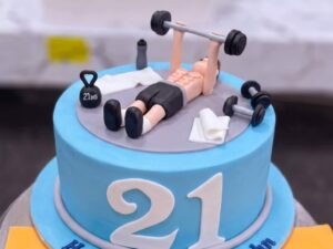 Blue Gym Cake with Weightlifter in Lahore