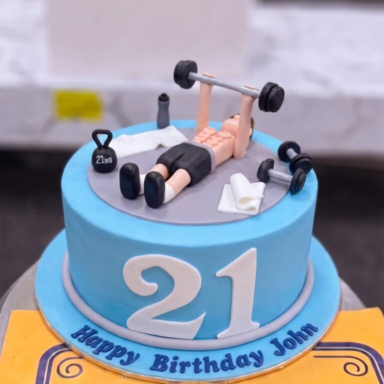Blue Gym Cake with Weightlifter in Lahore