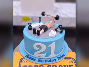 Blue Gym Cake with Weightlifter in Lahore