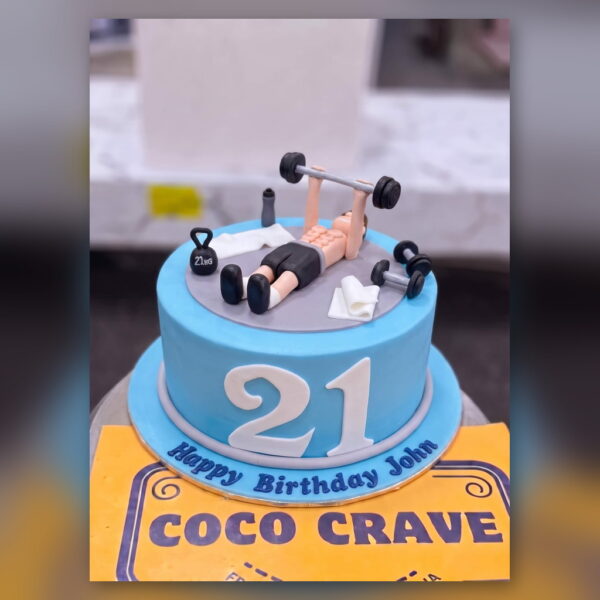 Blue Gym Cake with Weightlifter in Lahore — delivered in Lahore