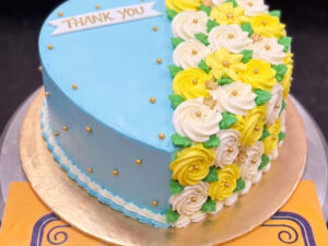 Blue Heart Thank You Floral Cake in Lahore