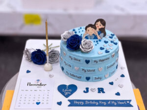 Blue Medical Couple Heart Cake in Lahore