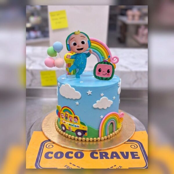 Blue Rainbow Cartoon Birthday Cake in Lahore — delivered in Lahore