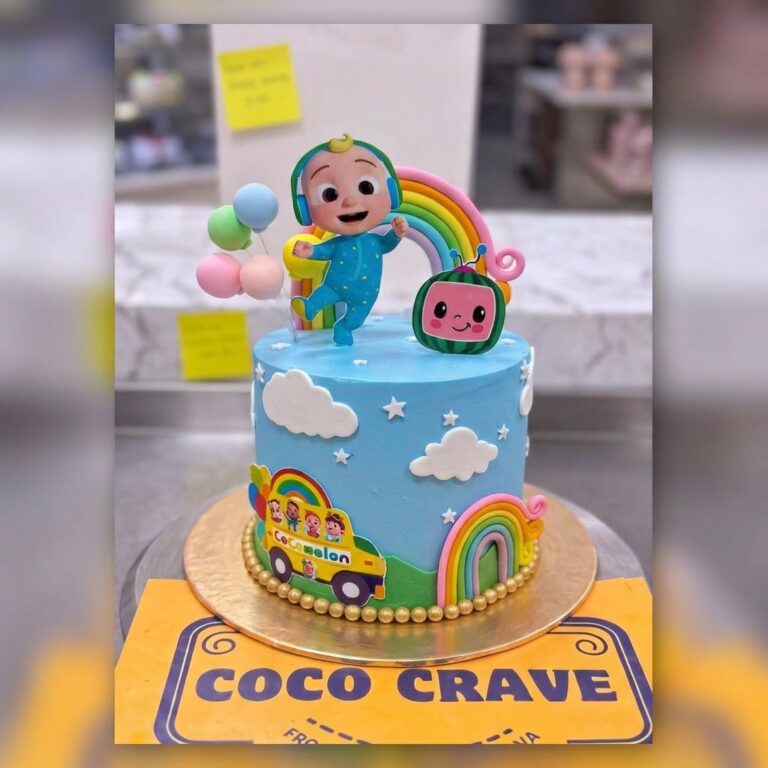 Blue Rainbow Cartoon Birthday Cake in Lahore