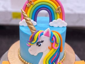Blue Rainbow Unicorn Birthday Cake in Lahore