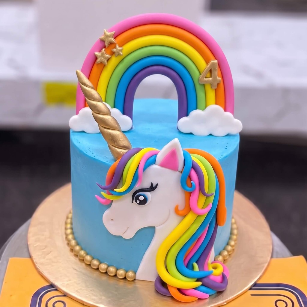 Blue Rainbow Unicorn Birthday Cake in Lahore — CocoCrave.pk Blue Rainbow Unicorn Birthday Cake in Lahore by CocoCrave.pk — single tier unicorn cake in Blue