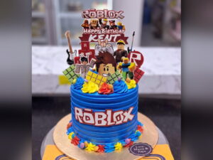 Blue Roblox Adventure Birthday Cake in Lahore