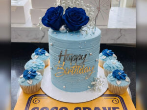 Blue Rose Birthday Cake and Cupcakes Set in Lahore