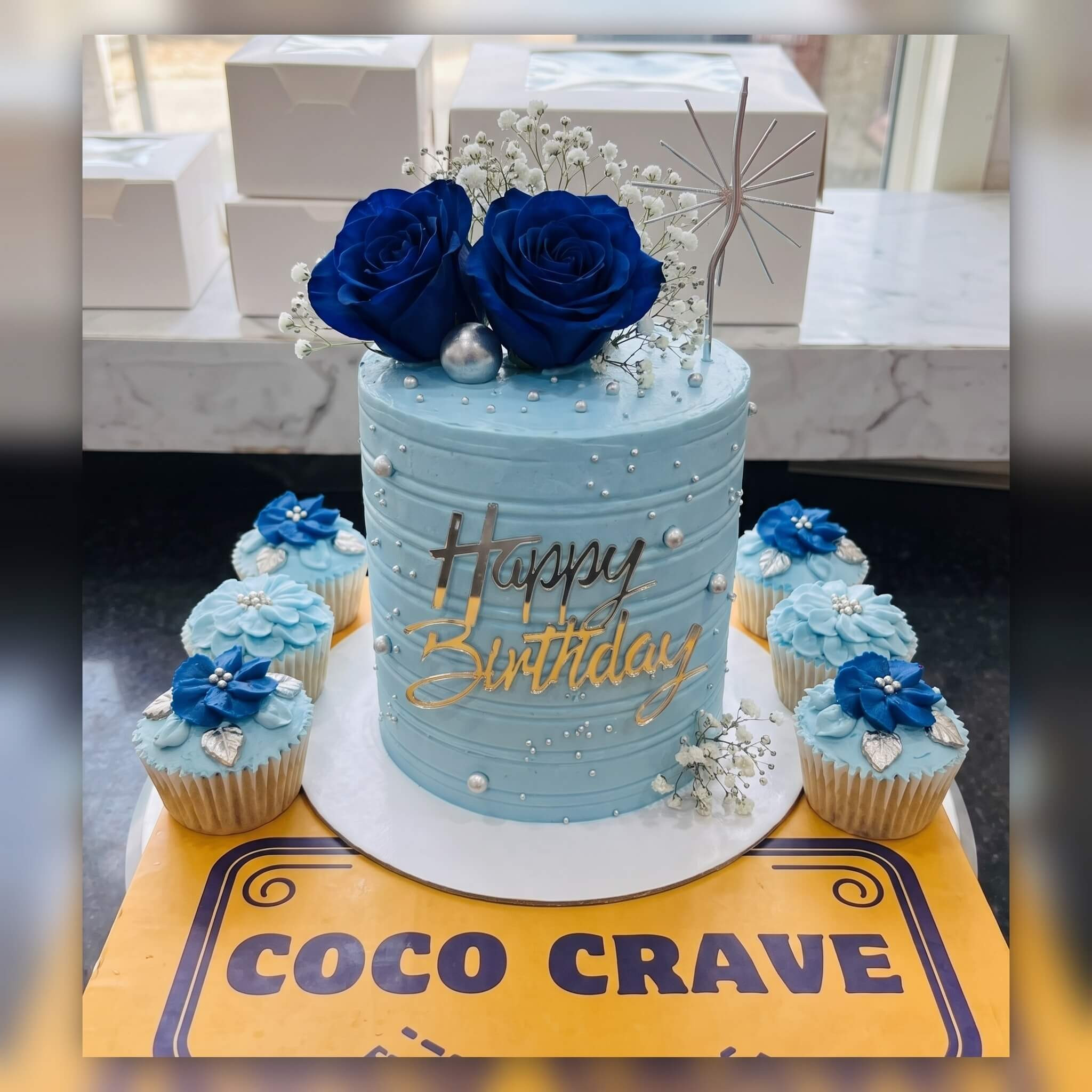 Blue Rose Birthday Cake and Cupcakes Set in Lahore Blue Rose Birthday Cake and Cupcakes Set in Lahore — CocoCrave Lahore