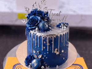 Blue Rose Gold Drip Birthday Cake in Lahore