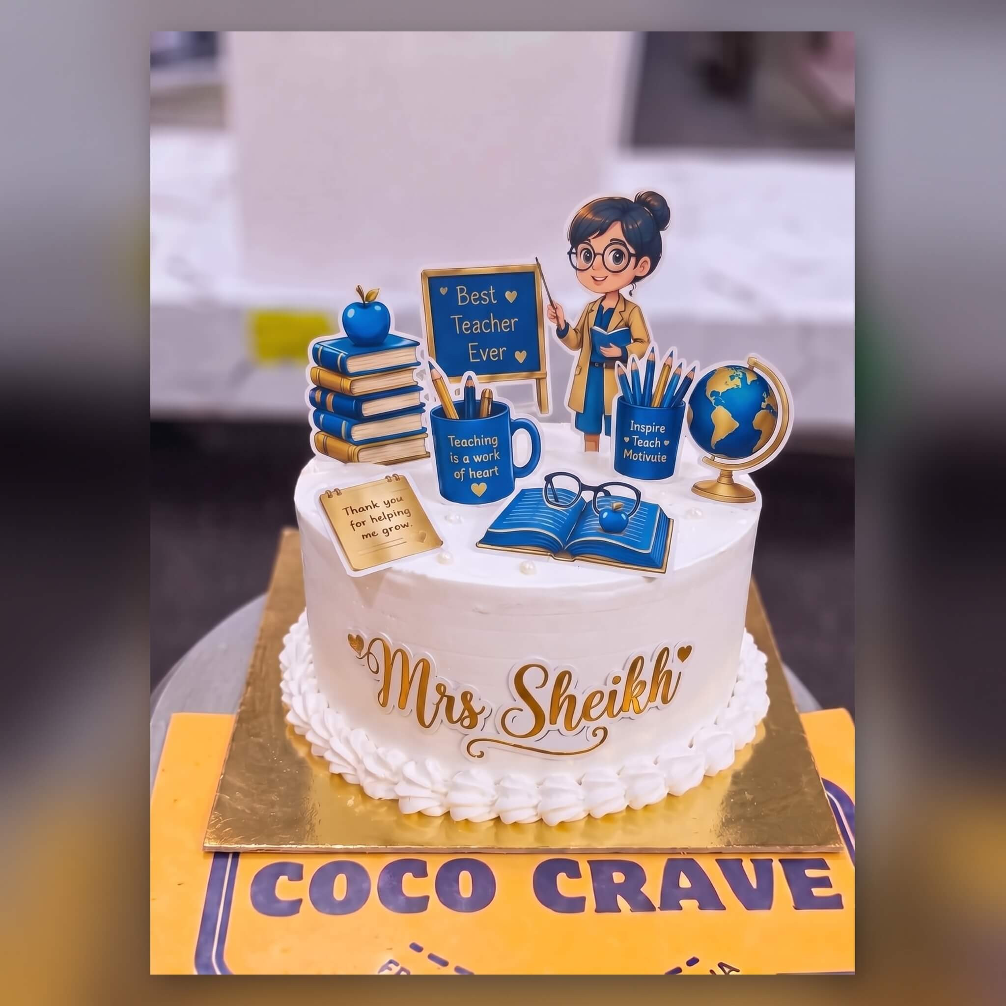 Blue Teacher Birthday Cake with Books in Lahore Blue Teacher Birthday Cake with Books in Lahore — CocoCrave Lahore