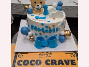 Blue Teddy Bear First Birthday Cake in Lahore