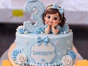 Blue Third Birthday Cake with Crown in Lahore