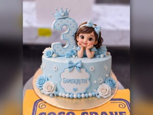 Blue Third Birthday Cake with Crown in Lahore